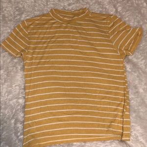 Yellow and white striped turtle neck short sleeve